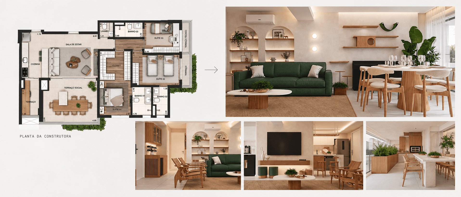 Planta e interiores em transformação