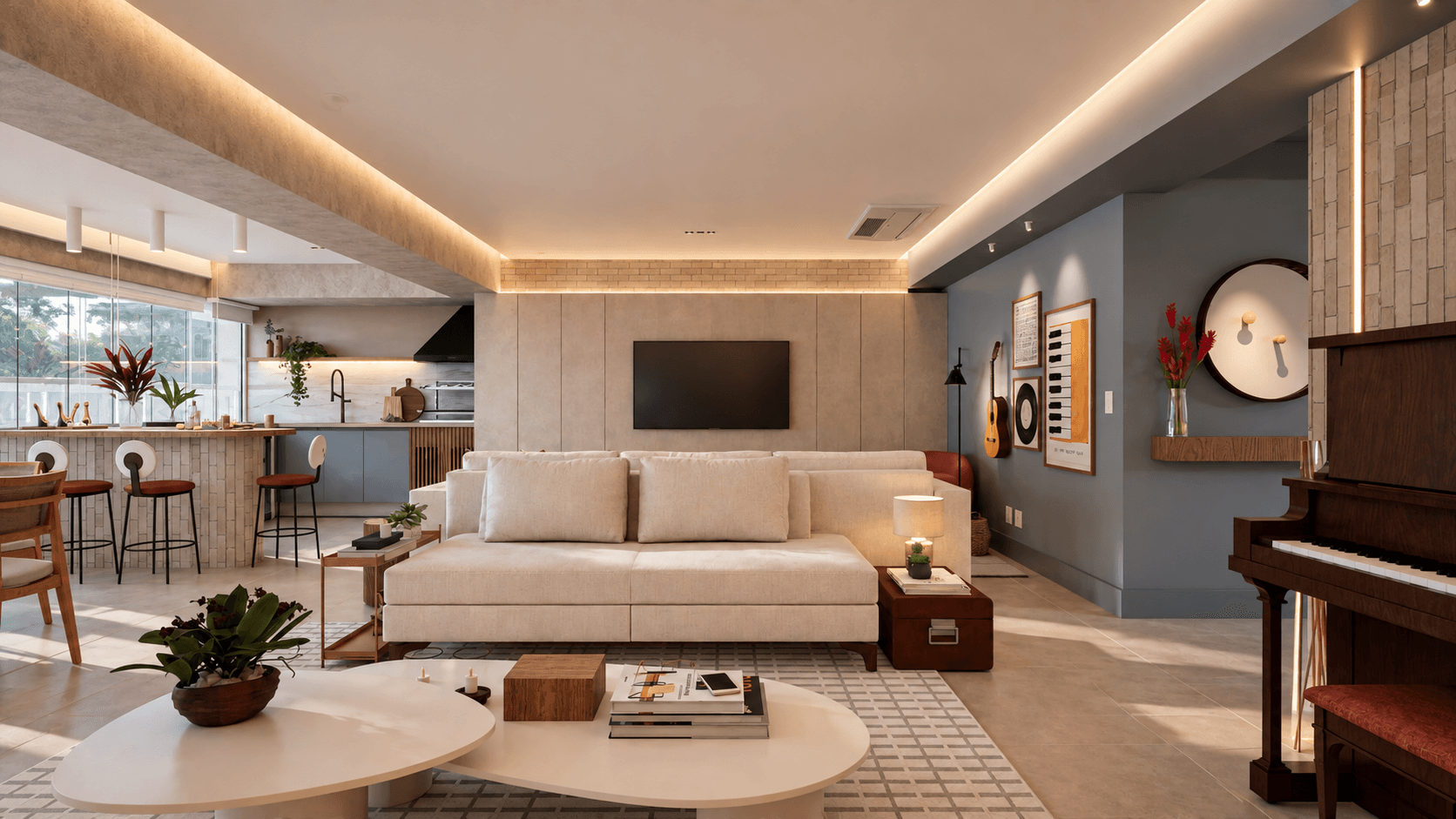 Projeto em 3D para a reforma de um apartamento feito pela Studio Side