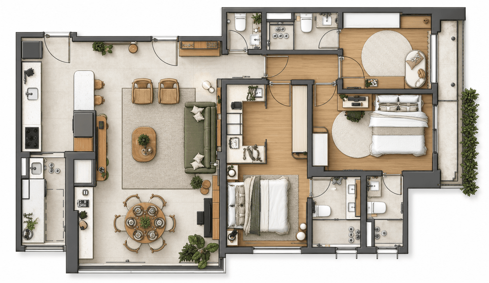 planta humanizada Apartamento no condomínio Bem Moema de 123m² reformado pela Studio Side
