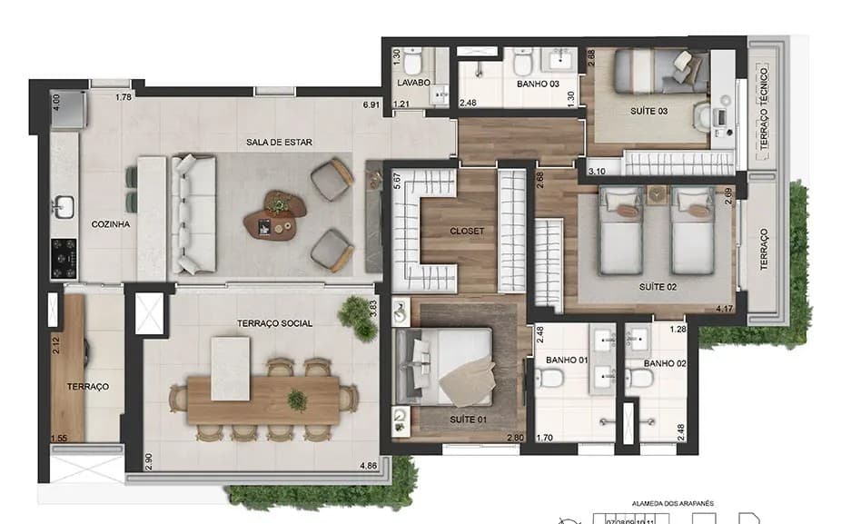 Diferença entre planta entregue pela construtora e a planta para um projeto da Studio Side